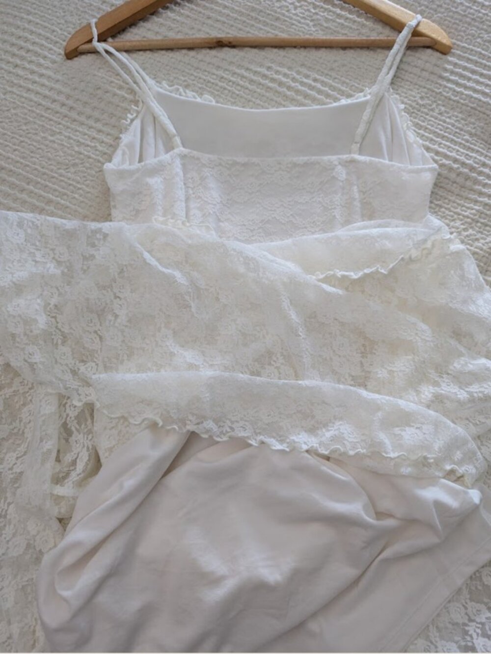 Ivory White Stretch Lace Midi Dress Adjustable Straps Romantic Lined Dress - Picture 3 of 16